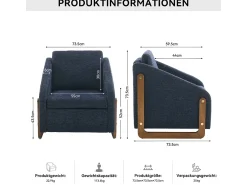 Hot Poltrona 057, poltrona de chenille com apoios de braço de madeira, 73,5 x 73,5 x 73,5 cm Azul