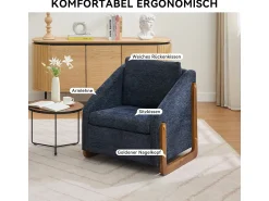 Hot Poltrona 057, poltrona de chenille com apoios de braço de madeira, 73,5 x 73,5 x 73,5 cm Azul