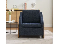 Hot Poltrona 057, poltrona de chenille com apoios de braço de madeira, 73,5 x 73,5 x 73,5 cm Azul