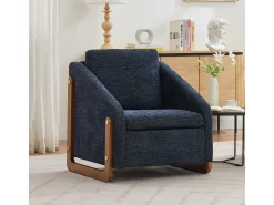 Hot Poltrona 057, poltrona de chenille com apoios de braço de madeira, 73,5 x 73,5 x 73,5 cm Azul