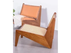 Poltrona|Nest Dream Poltrona baixa em madeira de teca e rattan natural - Compass - Teca Natural claro