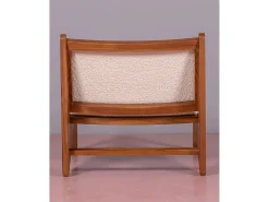 Discount Nest Dream Poltrona baixa em madeira teca e estofada em tecido bouclé - Compass - Branco