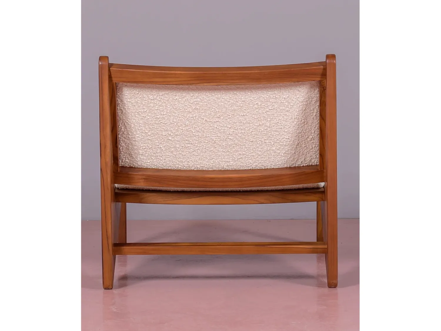 Discount Nest Dream Poltrona baixa em madeira teca e estofada em tecido bouclé - Compass - Branco