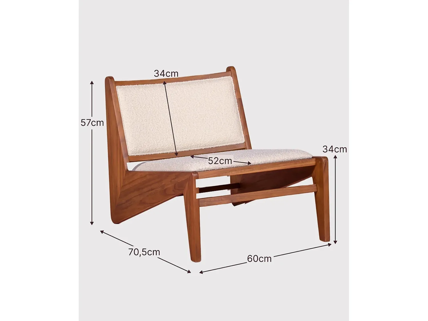 Discount Nest Dream Poltrona baixa em madeira teca e estofada em tecido bouclé - Compass - Branco