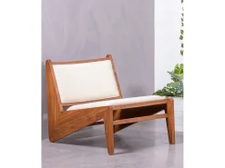 Discount Nest Dream Poltrona baixa em madeira teca e estofada em tecido bouclé - Compass - Branco