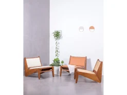 Discount Nest Dream Poltrona baixa em madeira teca e estofada em tecido bouclé - Compass - Branco