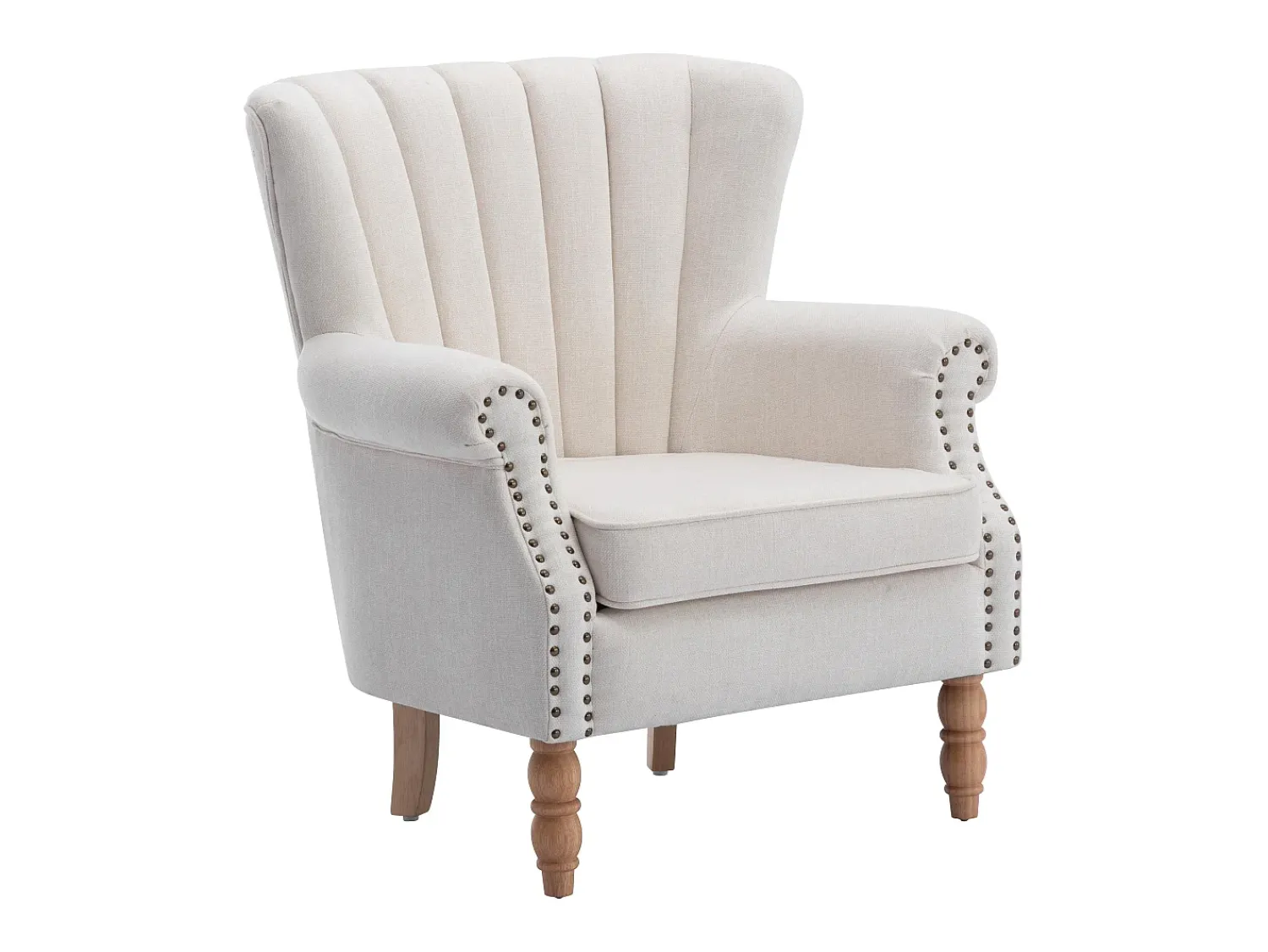 Poltrona*Vente-unique Poltrona BATOUMI em tecido com detalhes em tachas e pés de madeira Creme