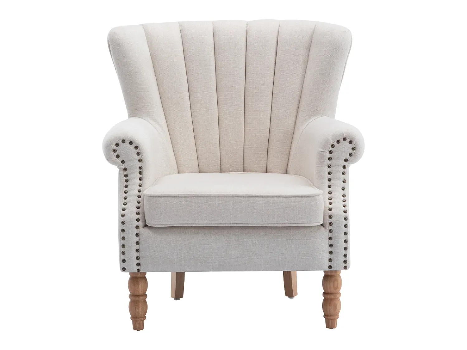 Poltrona*Vente-unique Poltrona BATOUMI em tecido com detalhes em tachas e pés de madeira Creme