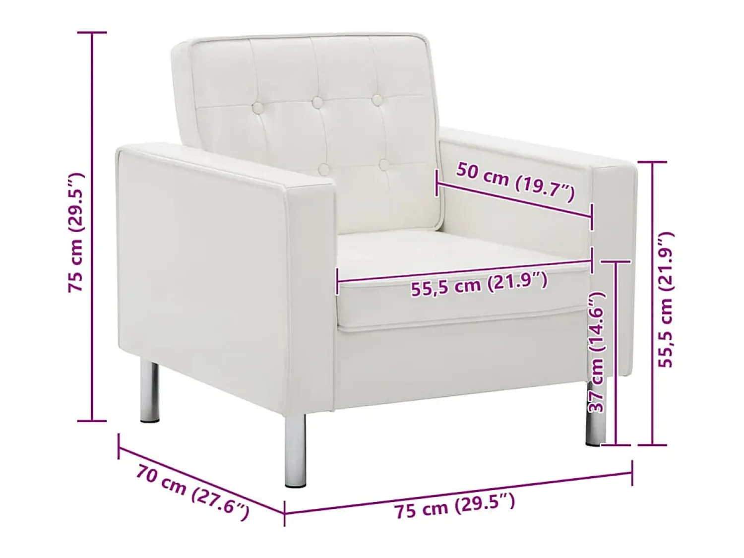 vidaxl Poltrona branca 75x70x75 cm couro sintético^ Poltrona