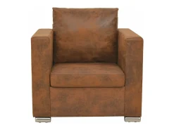 Discount Mobikasa Poltrona cadeira de descanso cadeira de clube sofá sala de estar couro sintético marrom imitando camurça 1102124/3 Castanho