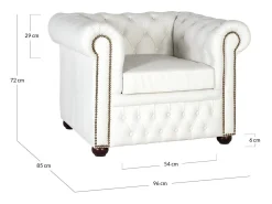 Poltrona*Giner y colomer Poltrona Chester monoplace revestida em couro natural com acabamento Branco