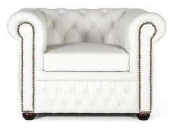 Poltrona*Giner y colomer Poltrona Chester monoplace revestida em couro natural com acabamento Branco