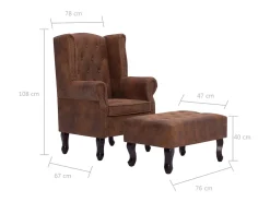 Best Helloshop26 Poltrona Chesterfield cadeira de descanso poltrona de clube sofá de sala camurça sintética marrom 1102228/3 Castanho