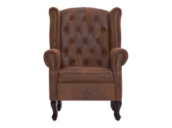 Best Helloshop26 Poltrona Chesterfield cadeira de descanso poltrona de clube sofá de sala camurça sintética marrom 1102228/3 Castanho