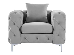 Poltrona|Vente-unique Poltrona Chesterfield em veludo antracite e pés de metal EDWINA Cinzento claro