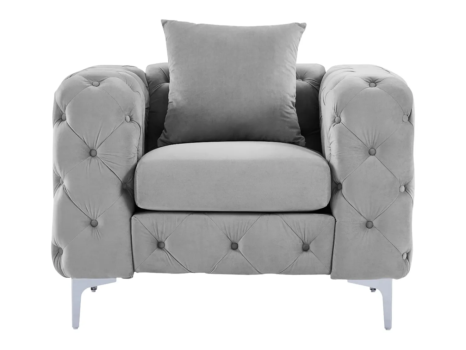 Poltrona|Vente-unique Poltrona Chesterfield em veludo antracite e pés de metal EDWINA Cinzento claro