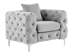 Poltrona|Vente-unique Poltrona Chesterfield em veludo antracite e pés de metal EDWINA Cinzento claro