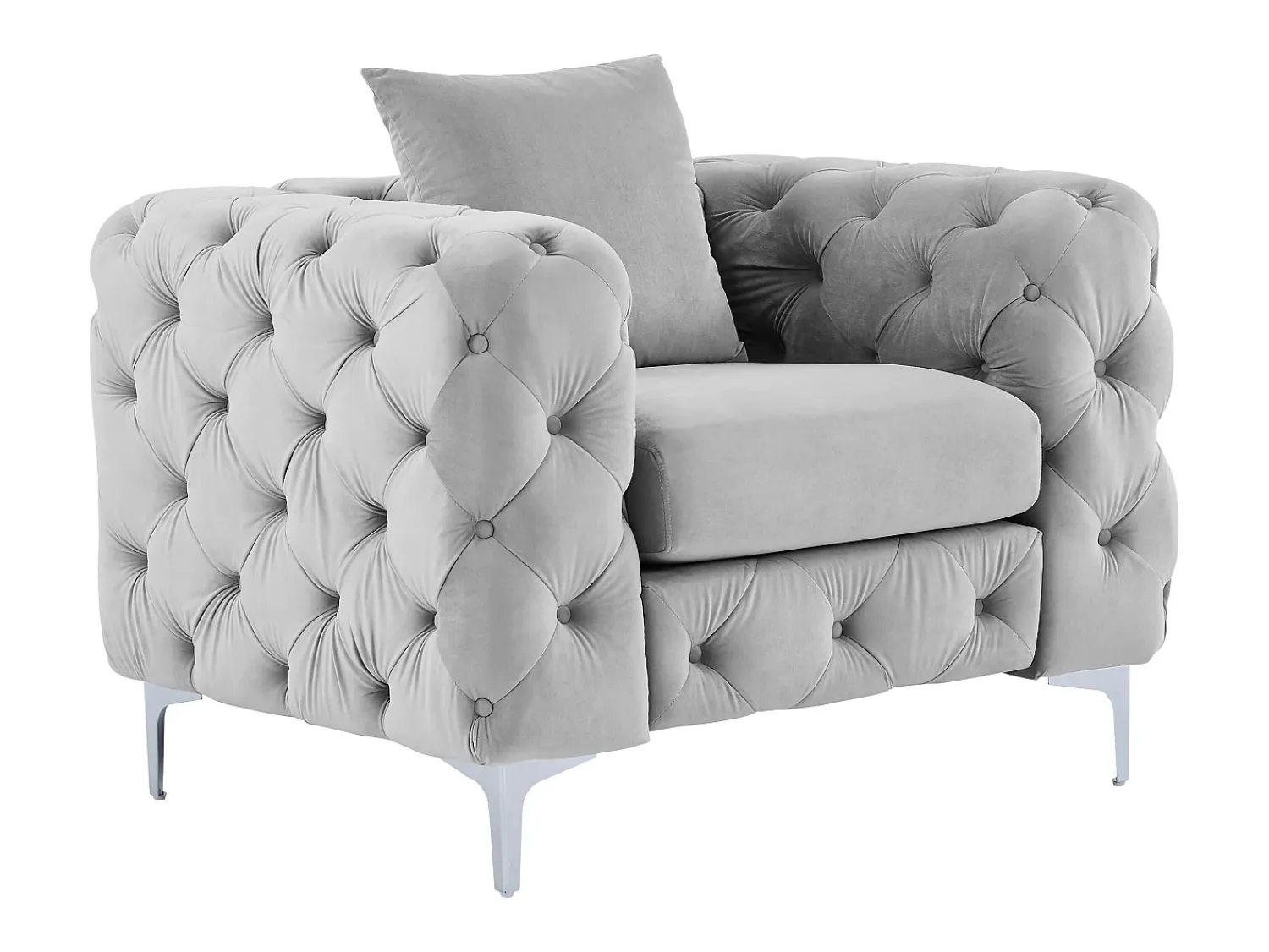Poltrona|Vente-unique Poltrona Chesterfield em veludo antracite e pés de metal EDWINA Cinzento claro