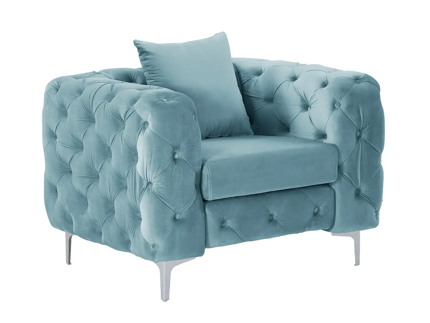 Hot Vente-unique Poltrona chesterfield em veludo azul pastel e pés em metal EDWINA Azul claro