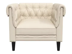 Hot vidaxl Poltrona chesterfield linho Creme