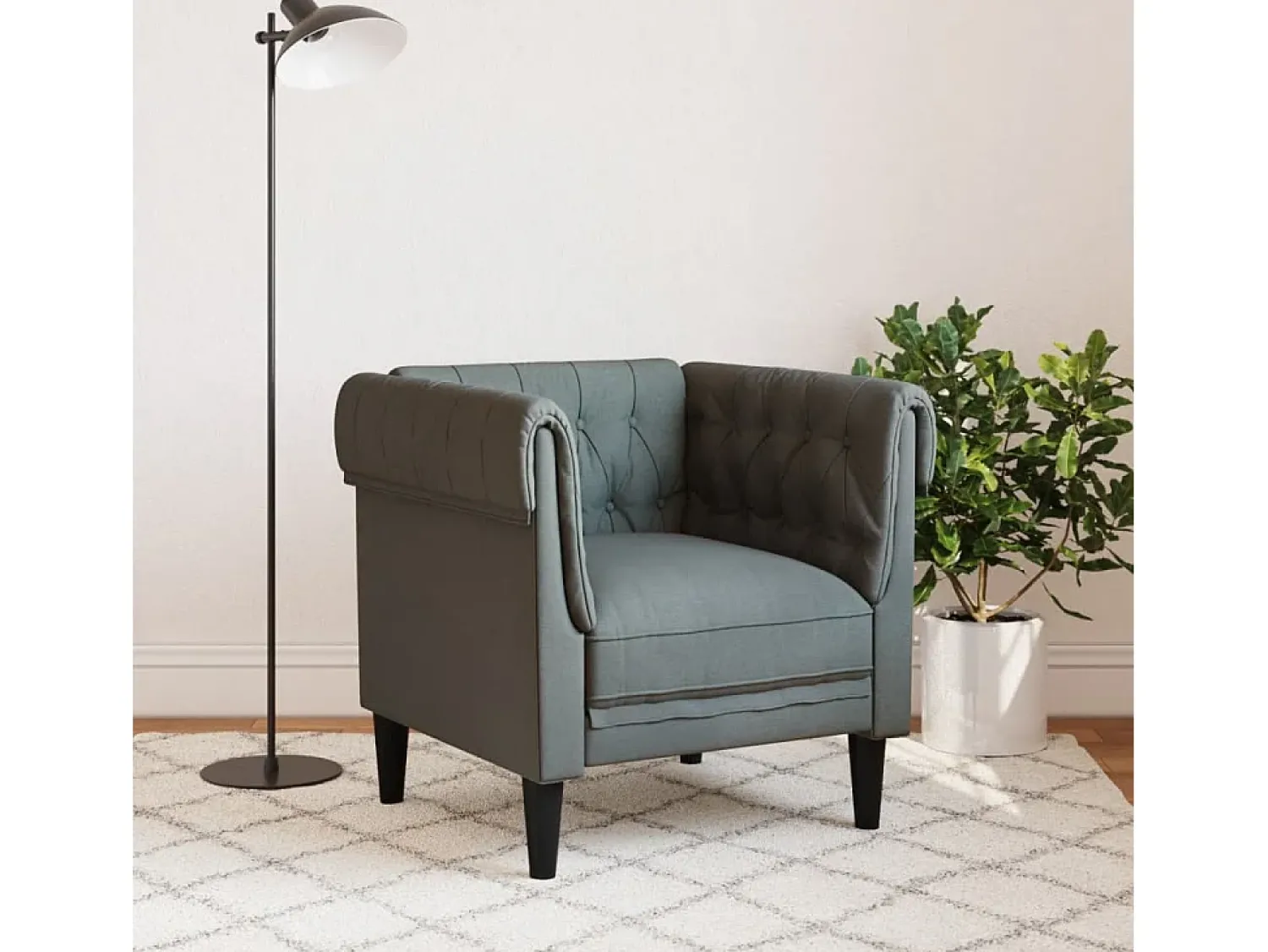 Poltrona| Poltrona chesterfield tecido -escuro PT516425 Cinzento