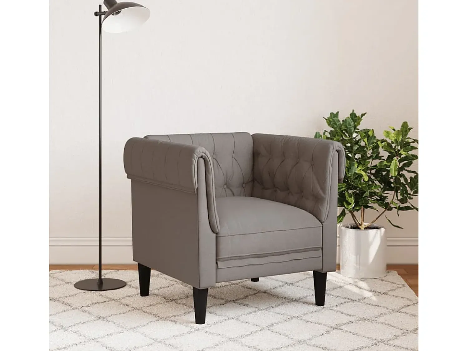 Hot Poltrona chesterfield tecido cinzento-acastanhado PT856641 Taupe