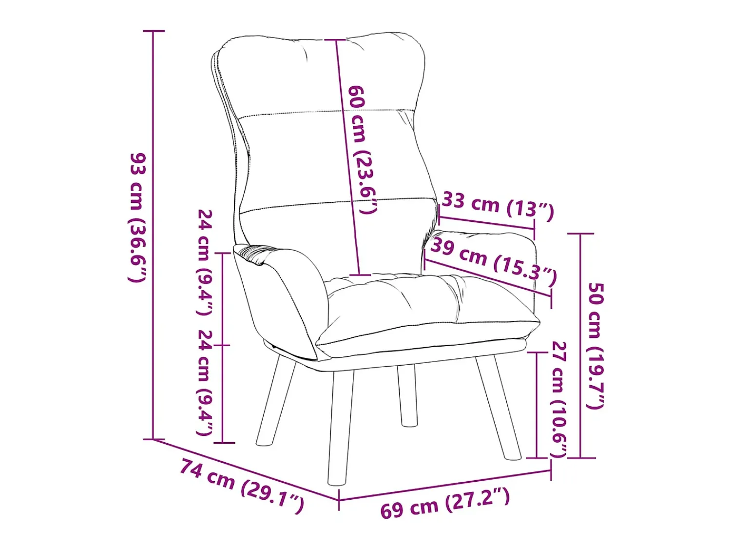 Poltrona*vidaxl poltrona Cinza Escuro 69 x 74 x 93 cm Veludo Cinzento