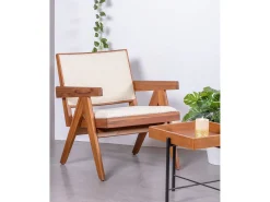 Nest Dream Poltrona clássica com braços em madeira teca e tecido bouclé - Compass -^ Poltrona