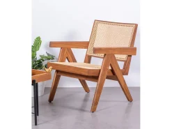 Nest Dream Poltrona clássica com braços em madeira de teca e rattan natural - Compass - Teca^ Poltrona