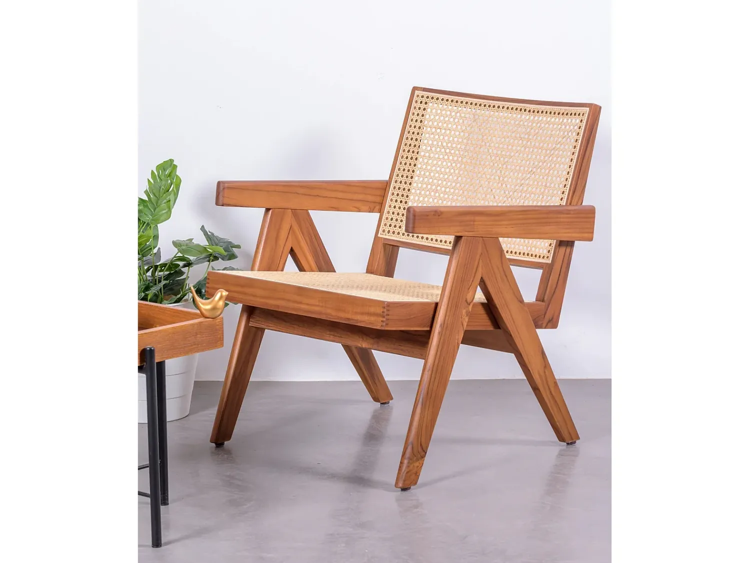 Nest Dream Poltrona clássica com braços em madeira de teca e rattan natural - Compass - Teca^ Poltrona