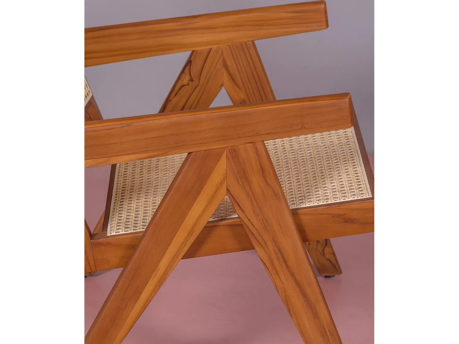 Nest Dream Poltrona clássica com braços em madeira de teca e rattan natural - Compass - Teca^ Poltrona