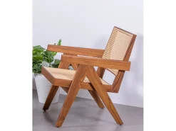 Nest Dream Poltrona clássica com braços em madeira de teca e rattan natural - Compass - Teca^ Poltrona