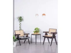 Outlet Nest Dream Poltrona clássica com braços em madeira de teca e rattan natural - Compass - Preto