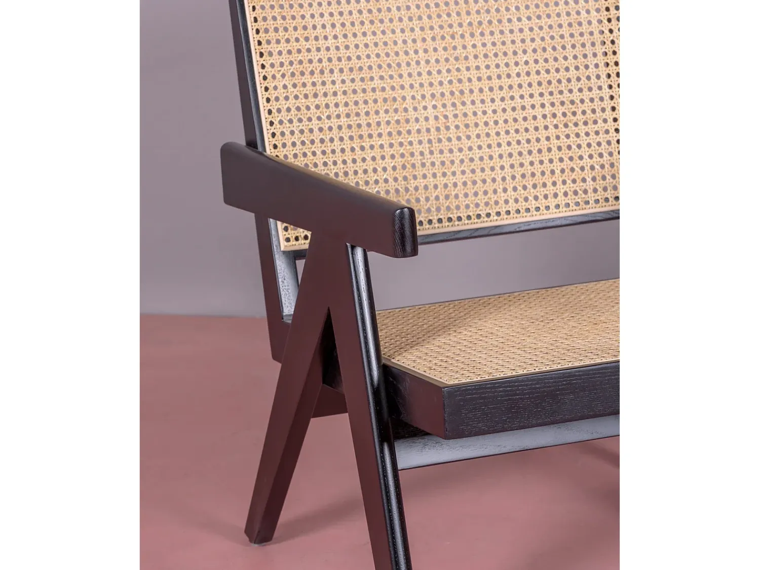 Outlet Nest Dream Poltrona clássica com braços em madeira de teca e rattan natural - Compass - Preto