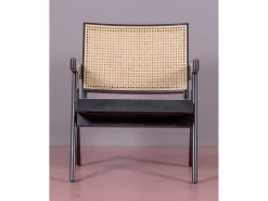 Outlet Nest Dream Poltrona clássica com braços em madeira de teca e rattan natural - Compass - Preto