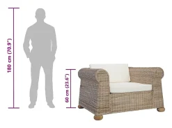 Hot vidaxl Poltrona com almofadões em vime natural Castanho