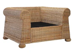 Hot vidaxl Poltrona com almofadões em vime natural Castanho
