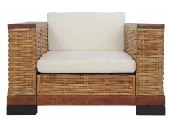 Poltrona|vidaxl Poltrona com almofadões em vime natural Castanho