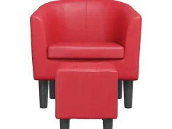 Poltrona| Poltrona com apoio de pés couro artificial PT539258 Vermelho