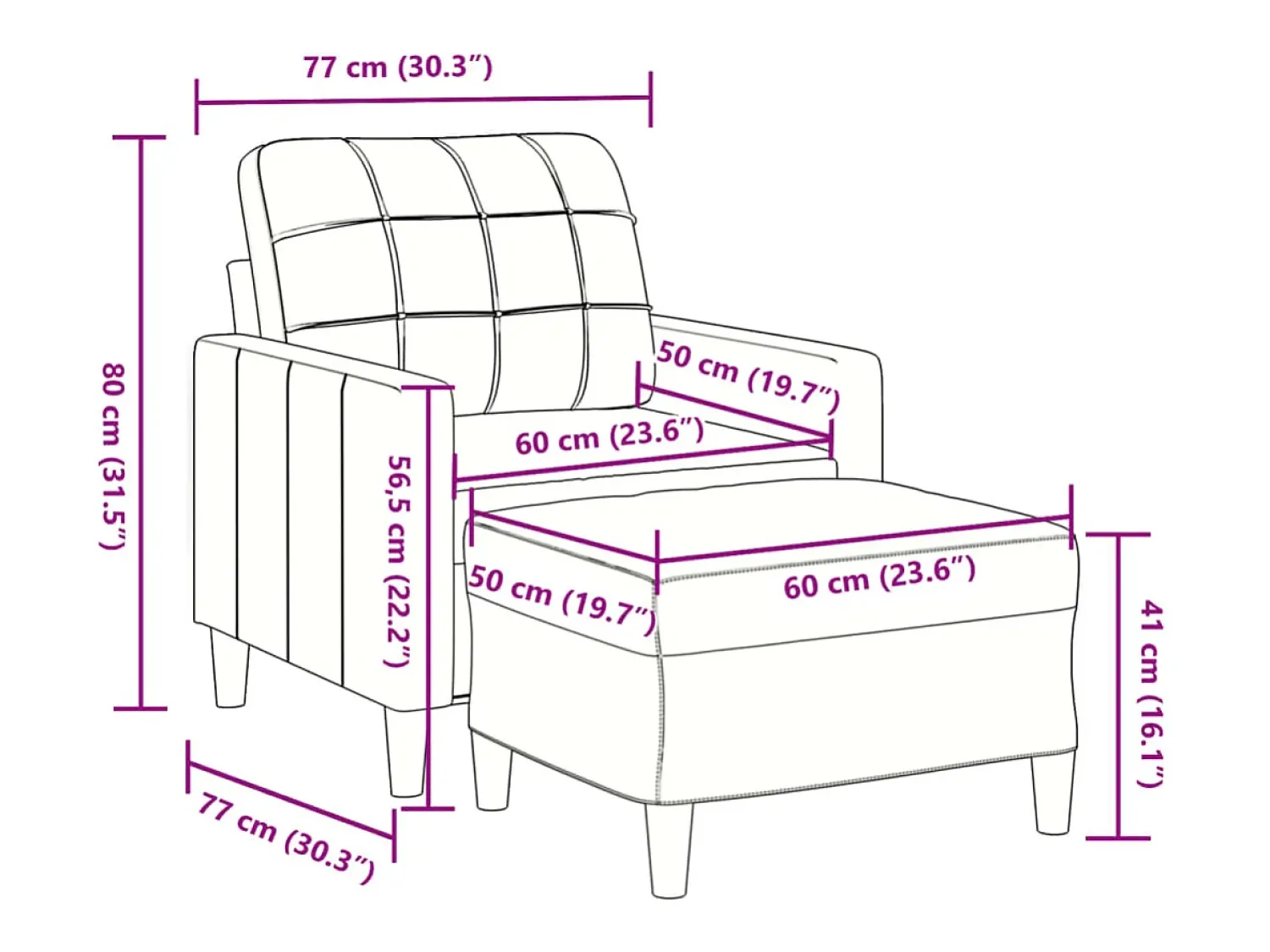 New vidaxl Poltrona com apoio de pés 60 cm veludo Rosa