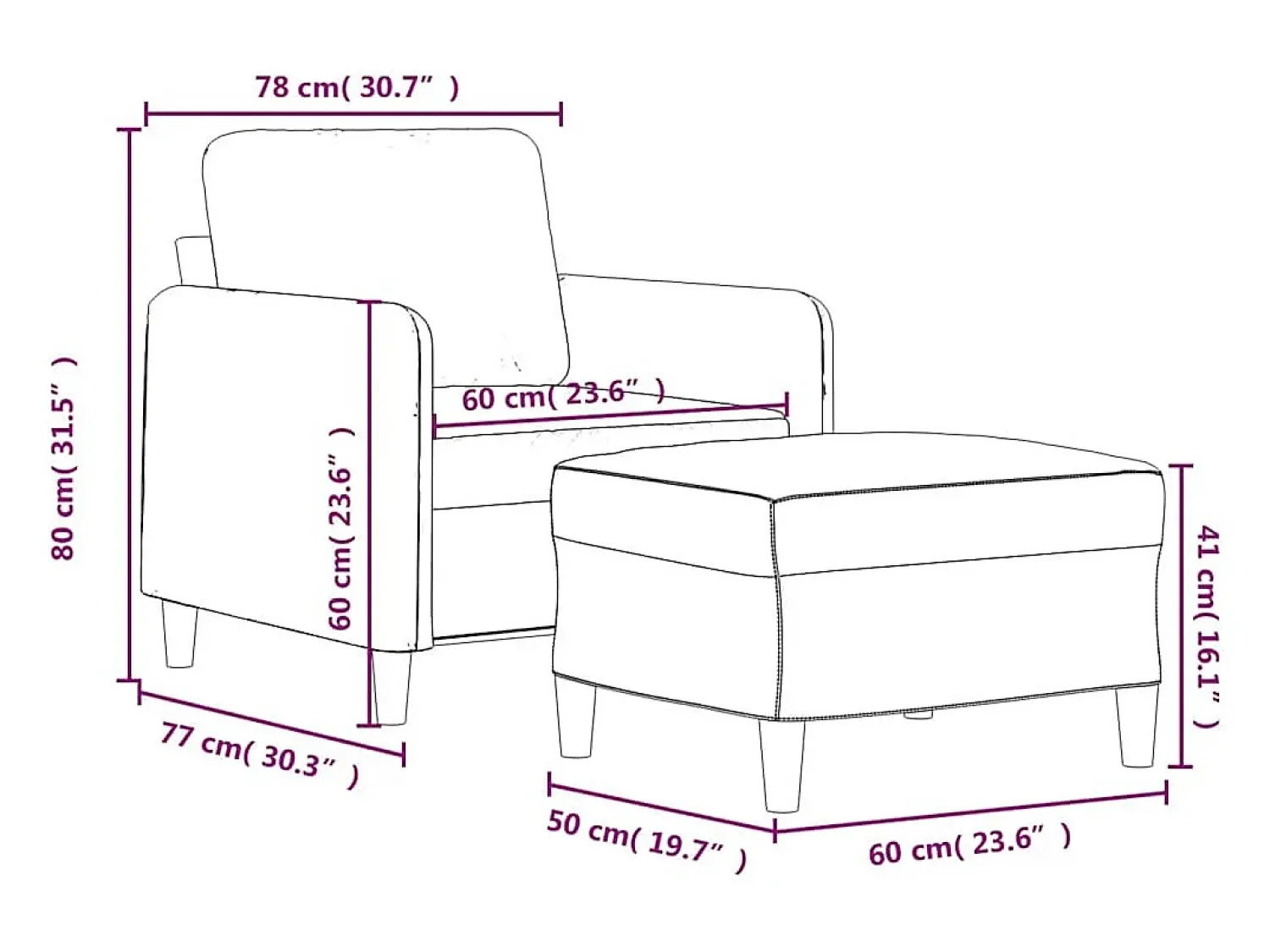 vidaxl Poltrona com apoio de pés 60 cm veludo^ Poltrona