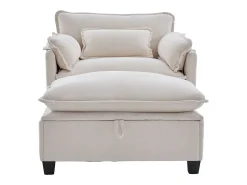 Poltrona*Hauss Spole Poltrona com apoio para os pés e almofada com espaço de arrumação - Tecido chenille - Bege