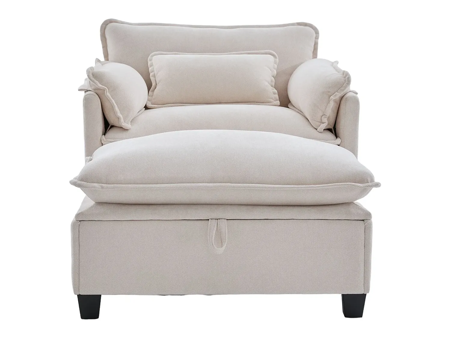 Poltrona*Hauss Spole Poltrona com apoio para os pés e almofada com espaço de arrumação - Tecido chenille - Bege