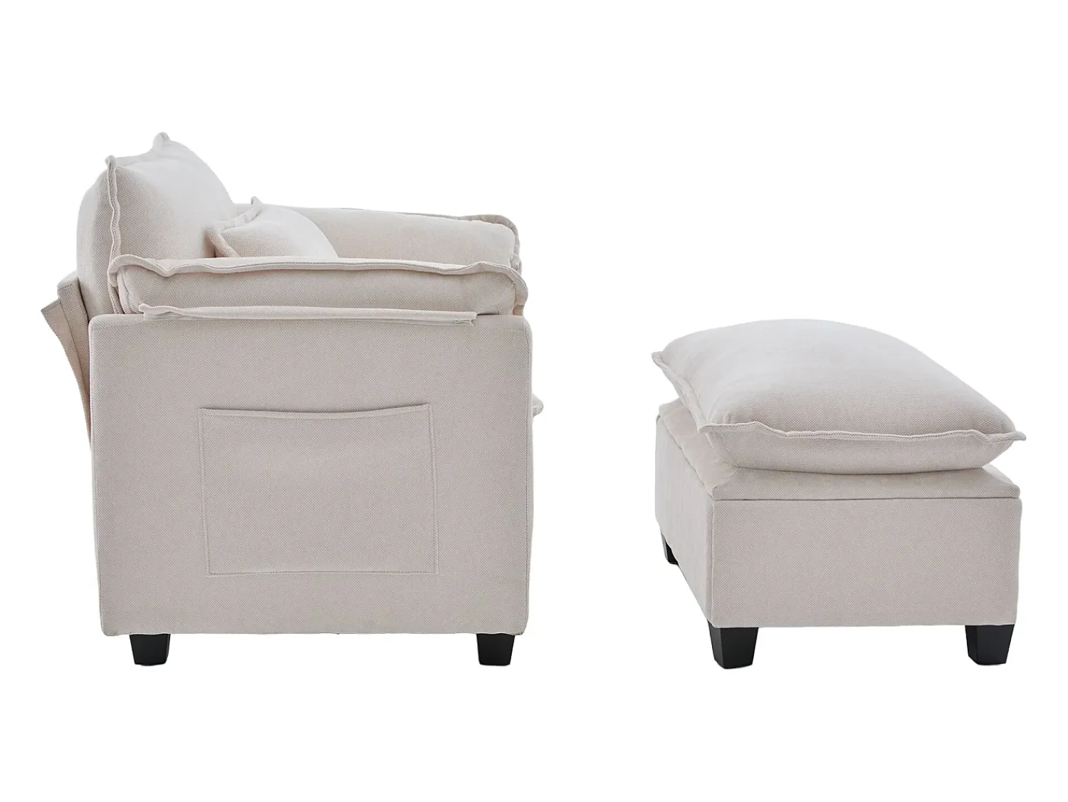 Poltrona*Hauss Spole Poltrona com apoio para os pés e almofada com espaço de arrumação - Tecido chenille - Bege