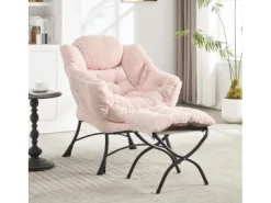Poltrona*Hauss Spole Poltrona com apoio para os pés - Estrutura em aço - Tecido Rosa