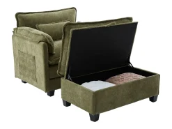 Poltrona|Hauss Spole Poltrona com apoio para os pés e almofada com espaço de arrumação - Tecido chenille - azeitona Verde