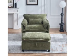 Poltrona|Hauss Spole Poltrona com apoio para os pés e almofada com espaço de arrumação - Tecido chenille - azeitona Verde