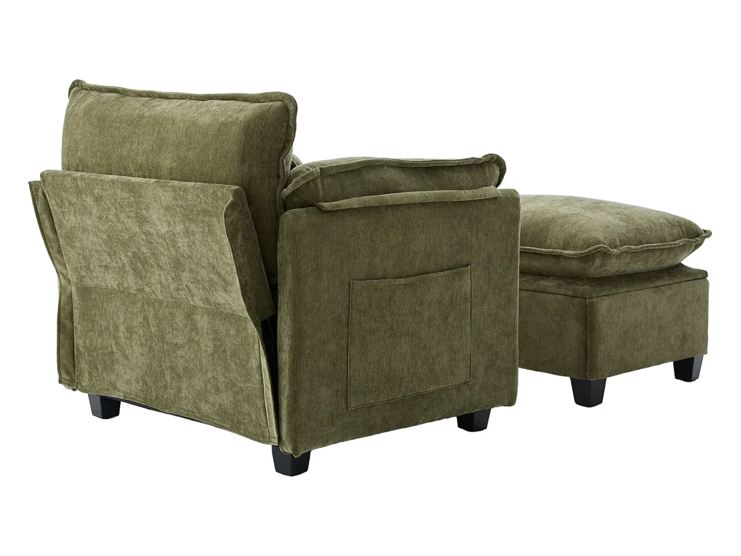 Poltrona|Hauss Spole Poltrona com apoio para os pés e almofada com espaço de arrumação - Tecido chenille - azeitona Verde