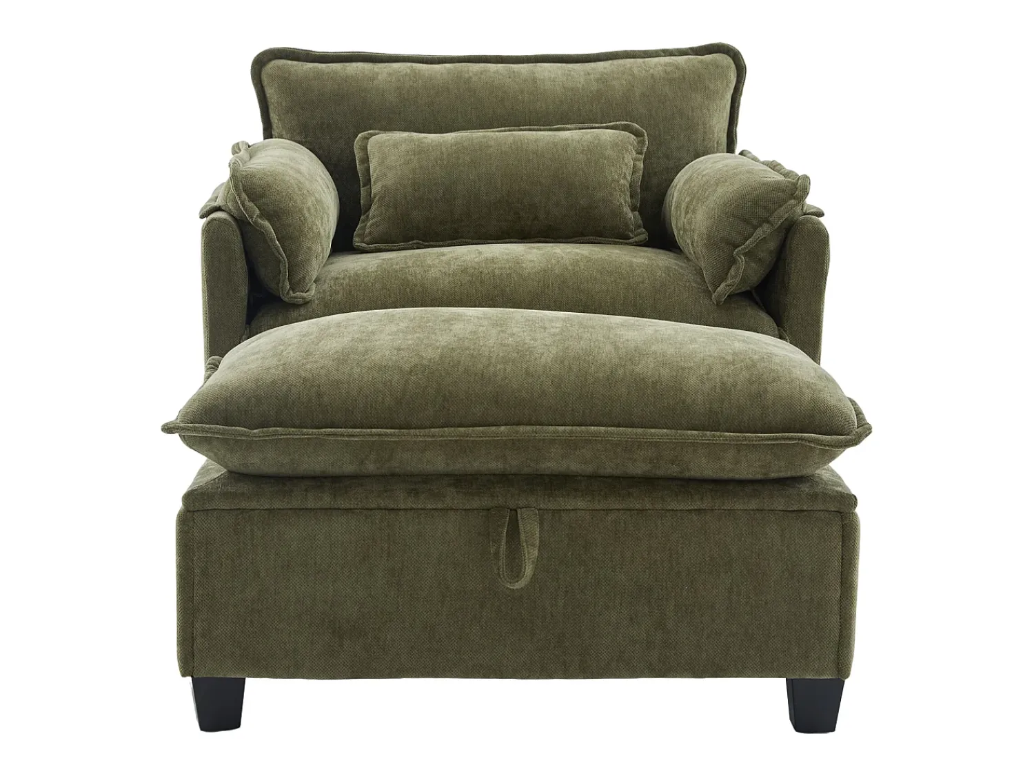 Poltrona|Hauss Spole Poltrona com apoio para os pés e almofada com espaço de arrumação - Tecido chenille - azeitona Verde