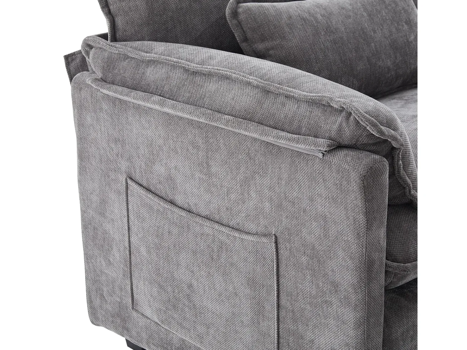 Poltrona*Hauss Spole Poltrona com apoio para os pés e almofada com espaço de arrumação - Tecido chenille - Cinza Cinzento
